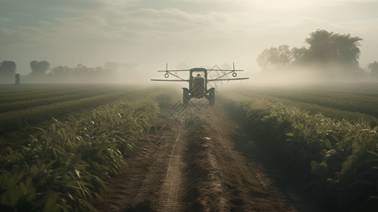 农用无人机喷撒机在田野插画