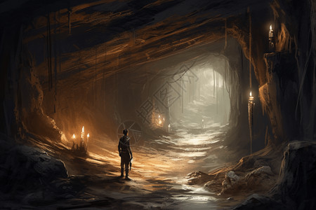 隧道洞口山洞中的人插画