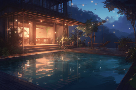 夜晚的泳池背景图片