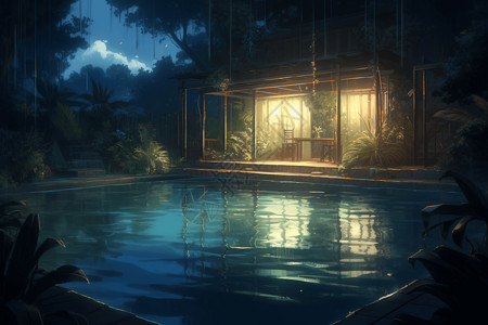 夜晚的游泳池背景图片