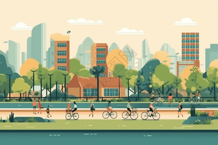 城市公园插画图片