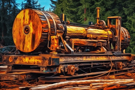 木头原料木材工业机械插画插画