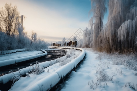 管道结冰冬季管道系统背景