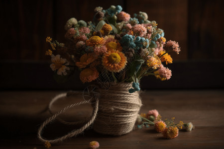 工艺品毛线摆件羊毛毡野花花束背景