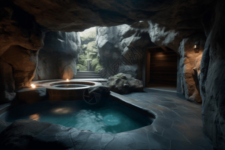 天然洞穴温泉水疗中心3D设计图设计图片
