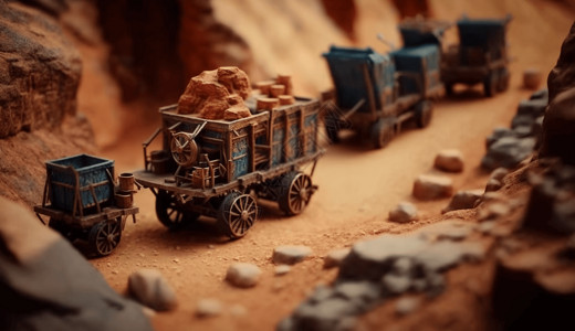 煤炭厂铁矿内矿车的微型立体模型设计图片