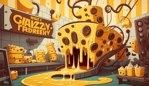美食工厂滴水奶酪工厂插画图插画