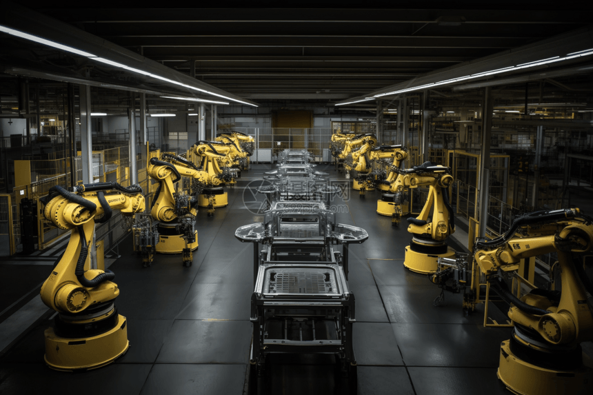 工厂中的工业机器人作业中图片
