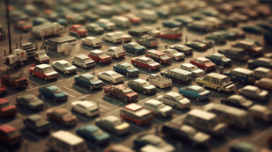 拥挤的汽车微小3D拥挤的停车场设计图片