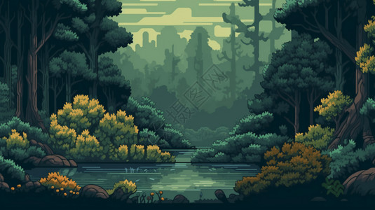 森林像素艺术插画背景图片