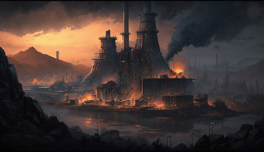 冶炼厂的剧毒危害城市背景图片