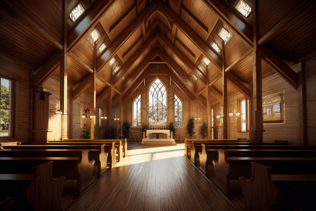木制教堂里教堂室内效果图设计图片