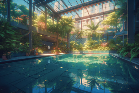热带游泳池的壮丽景色背景图片