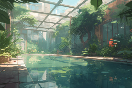 新海诚风格的热带泳池背景图片