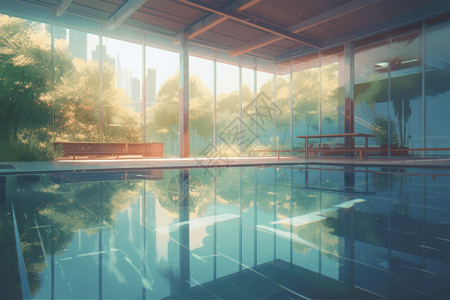 建筑遮阳泳池宁静的下午插画