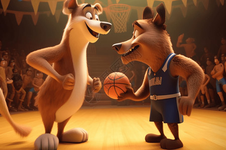 动物篮球素材动物在篮球竞赛中插画