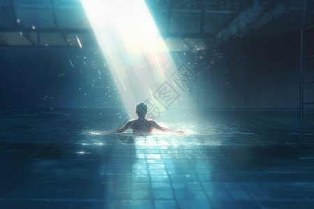 一束光的素材游泳者在灰暗的游泳池插画