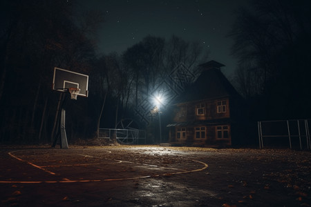 夜晚篮球场写实风户外篮球场夜景背景