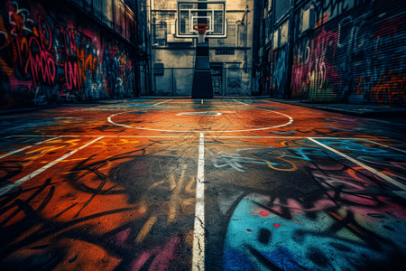 涂鸦运动城市街头篮球场背景