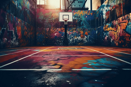 街头篮球涂鸦涂鸦的篮球场背景
