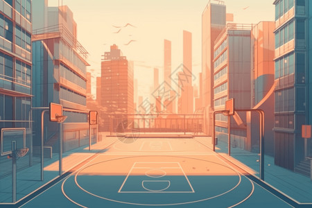 街头户外篮球场背景图片