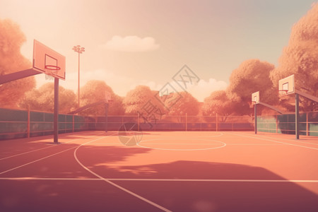 公园篮球场插画背景图片