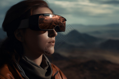 超现实技术佩戴者AR眼镜的女性背景