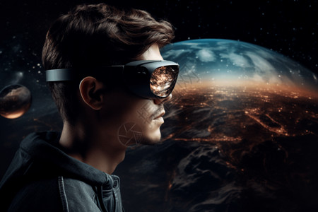 超现实空间一个戴着AR眼镜的男性背景