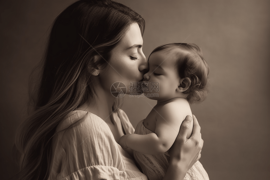 母亲亲吻可爱的婴儿图片
