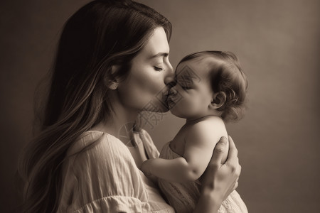 母亲亲吻可爱的婴儿背景图片