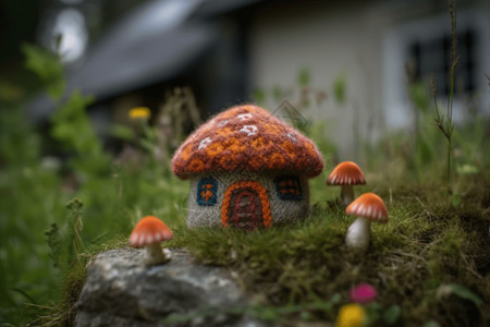 小蘑菇房子可爱毡毛蘑菇屋背景