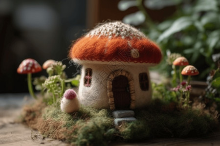 羊毛毡针毡配饰毡毛工艺蘑菇屋背景