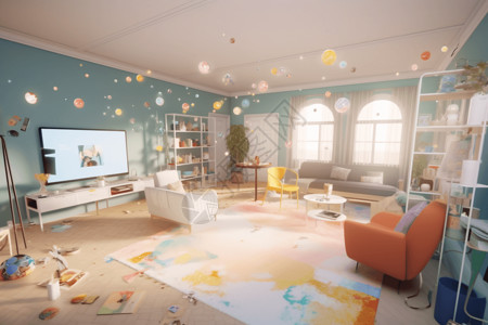 客厅颜色搭配虚拟儿童场所插画