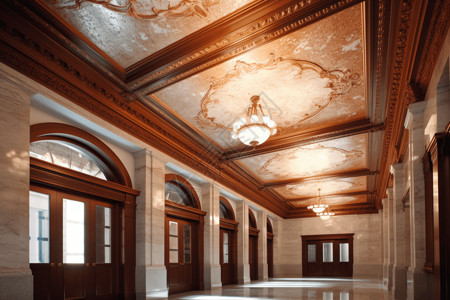 复古银行大堂天花板图片
