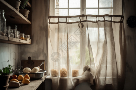 朴素厨房中的亚麻装饰背景图片