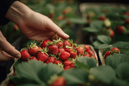 手工采摘草莓高清图片