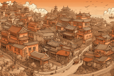 中式建筑群背景图片