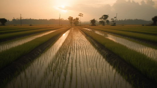 夕阳下的水稻图片