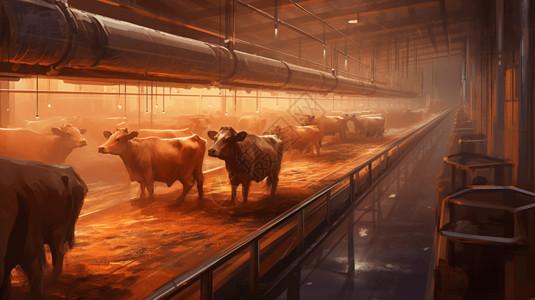 养殖动物牧场里的牛插画