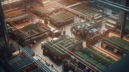 厂房俯视图工厂里生长的植物插画