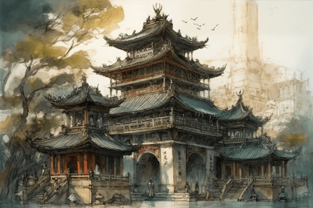 中国寺庙建筑背景图片