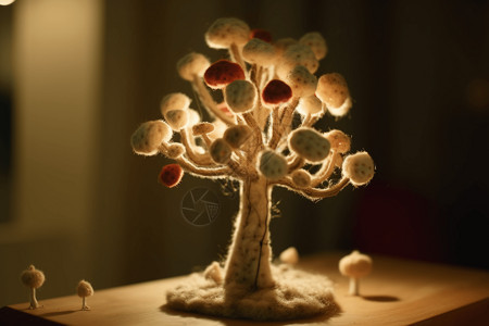 小树蘑菇花边一棵有小蘑菇的毡毛树背景