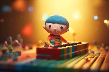 小男孩玩玩具可爱钢琴演奏玩具设计图片