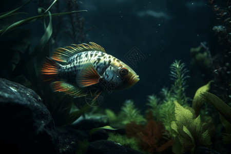 石头鱼水族馆中的一条小鱼设计图片