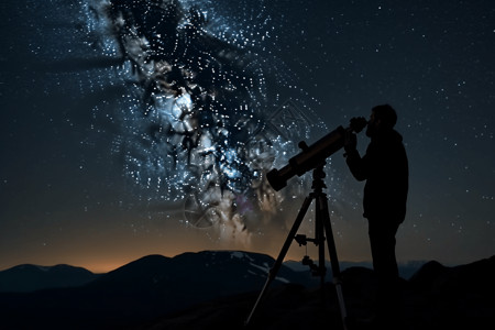 看星空的人望远镜观察星空背景