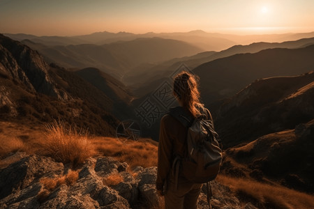 夏季的女性徒步旅行者图片