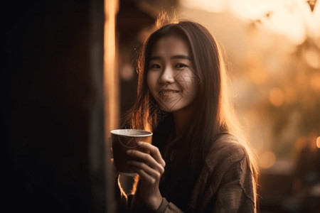 晨曦女孩晨曦日光下的中国女孩背景