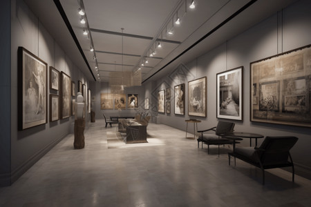 画廊室内超照明和纹理的增强艺术画廊背景