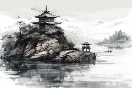 宁静的岛屿上的中国馆背景图片