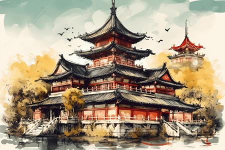 水墨风的中国宫殿图片